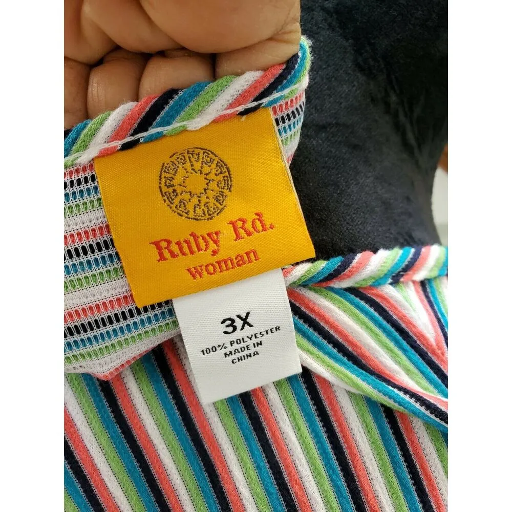 Ruby Rd Women's Multicolor Striped Polyester Round Neck 3/4 Sleeve Top Shirt 3X - Image 8