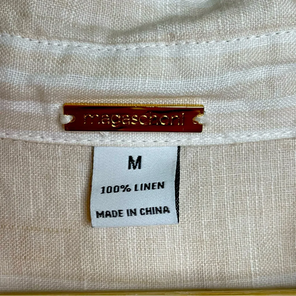 MAGASCHONI Linen Lagenlook White and Tan Stripe Oversized Tunic with Pockets M - Image 10