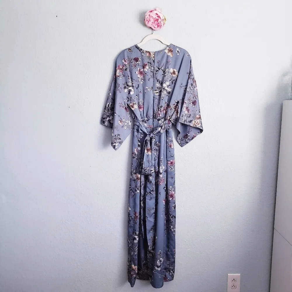 Zara Blue Satin Oriental Floral Wideleg Kimono Jumpsuit - Image 9