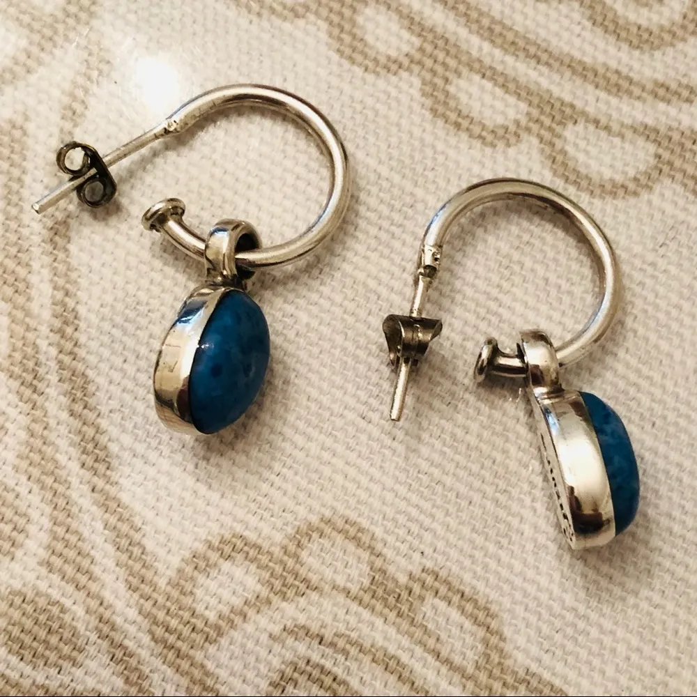 Larimar Gemstone Handcrafted Earrings set in 925 Mexico Silver - Image 2