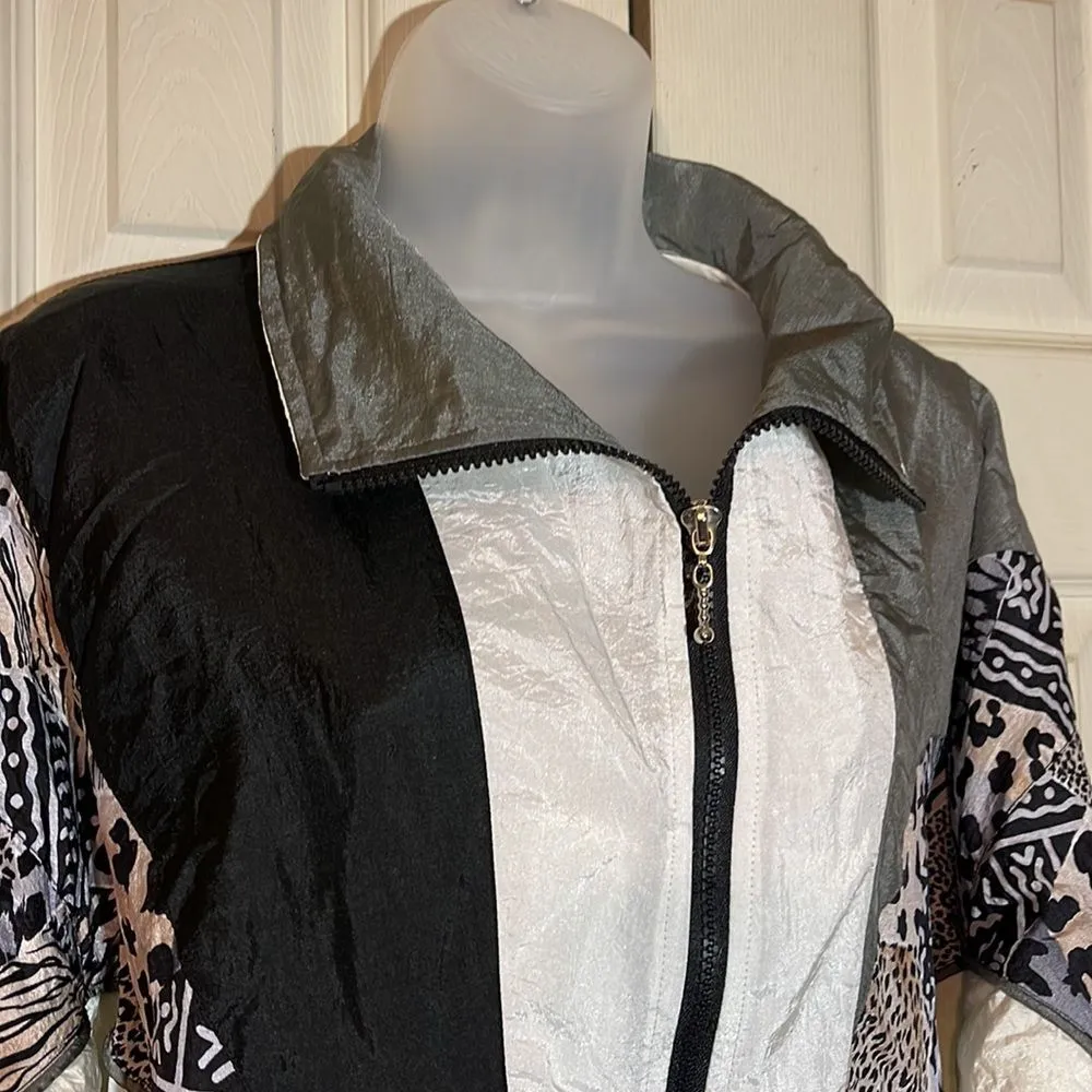 Vintage Ville Franche 1990s Colorblock Windbreaker Jacket Animal Print M Size M - Image 5