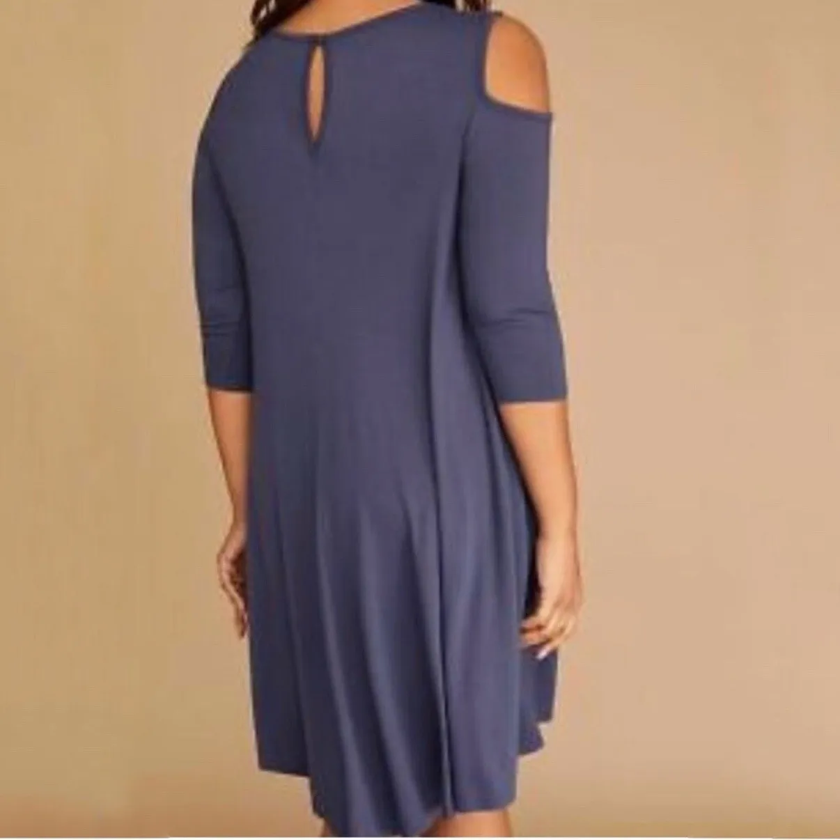 Lane Bryant Blue Crochet Neck Cold Shoulder Midi Shift Dress Sz 14/16 NWT - Image 11