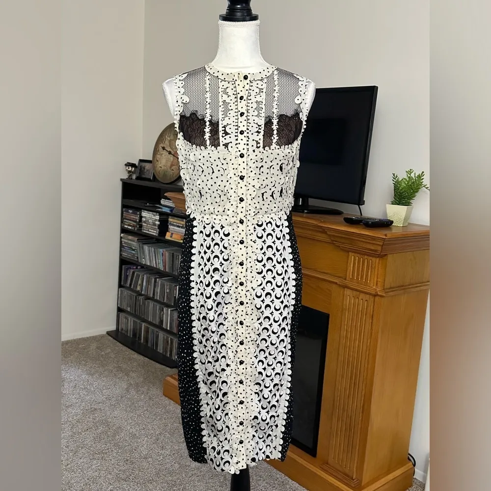 Bequile by BYRON LARS Anthro Lasercut Black Cream Bodycon Dress Sz 4 - Image 10