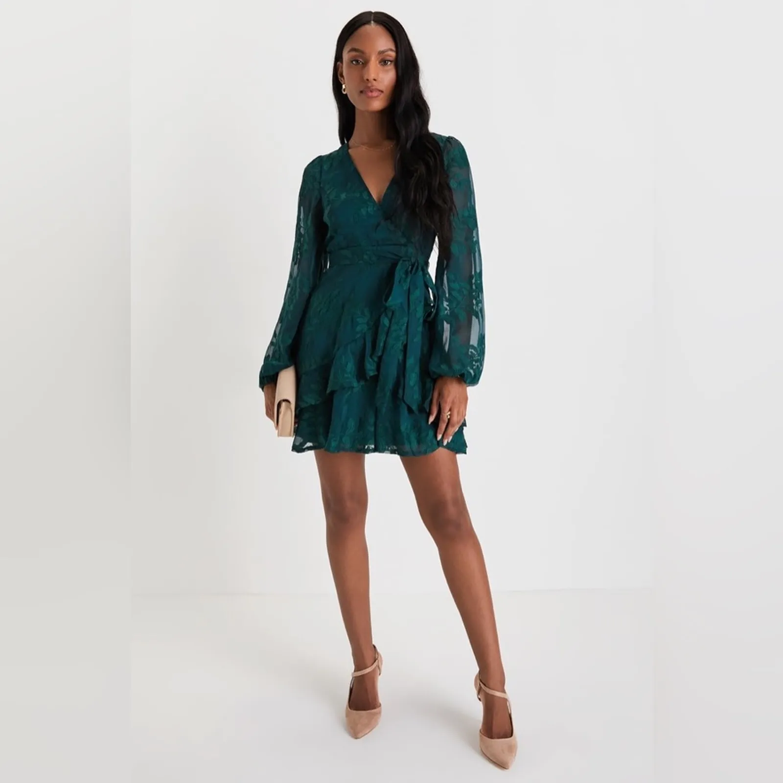 Lulus Inclined To Romance Emerald Green Floral Embroidered Mini Dress NWT - Image 2