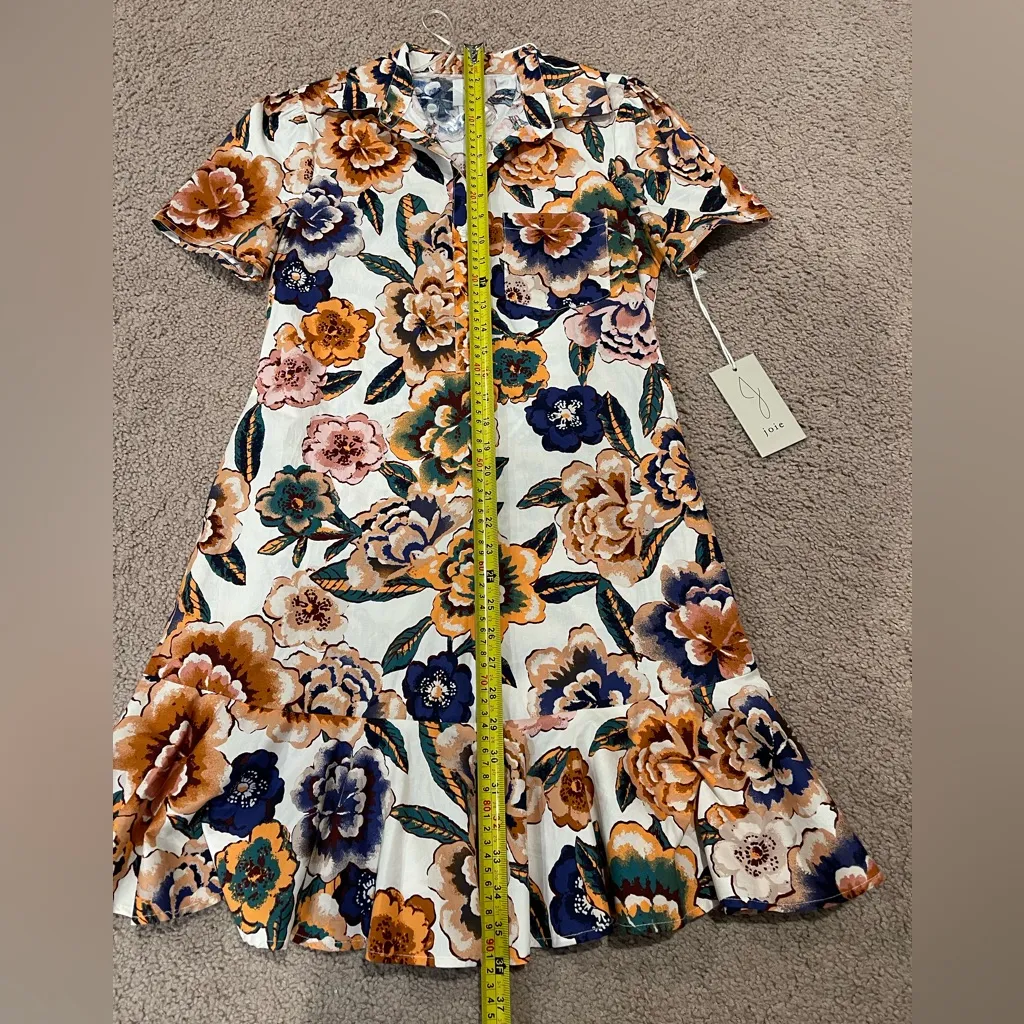 JOIE Boho Retro Floral Ruffle Hem Collared Mini Dress - Image 6
