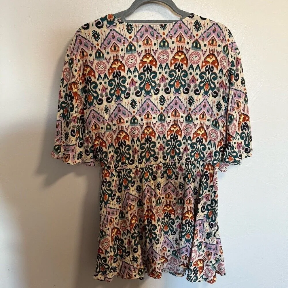 NWT Torrid Ikat Pring Rayon‎ Crepe Smocked Suprlice Wrap Top Geometric Abstract - Image 5