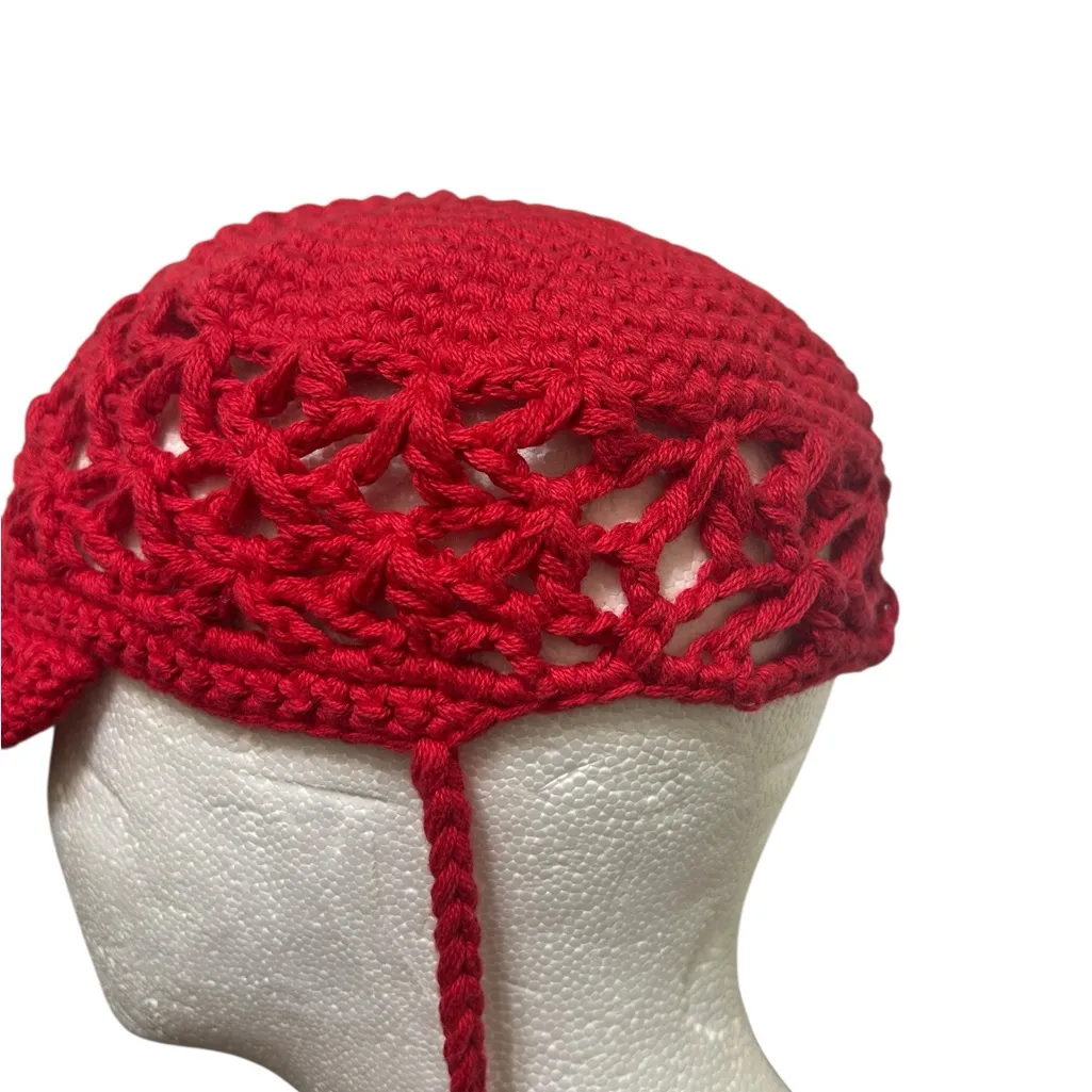 Free people Red Crotchet Baseball Hat - Image 5