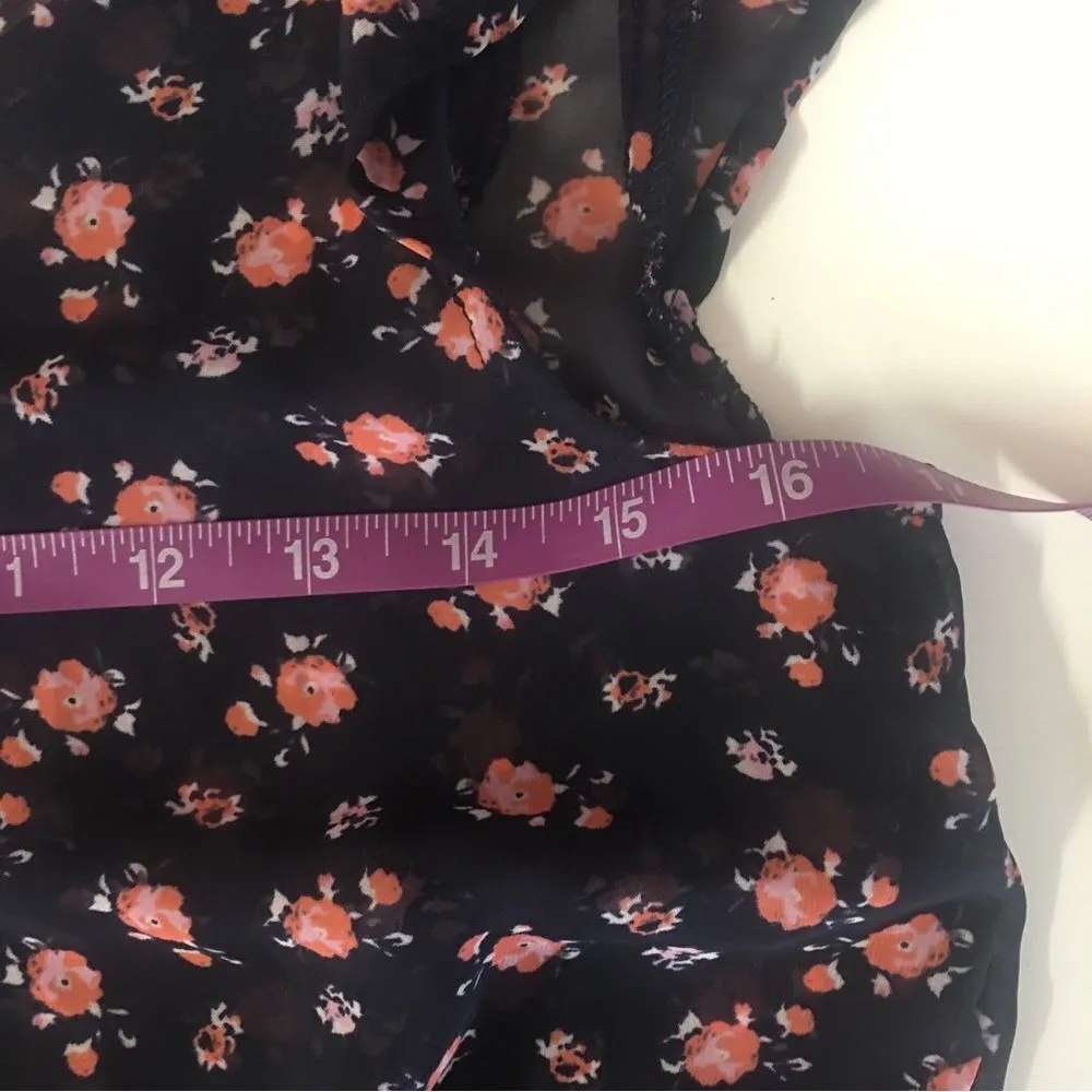 Charlotte Russe Navy Blue & Pink Floral Sheer Blouse Size S EUC - Image 7