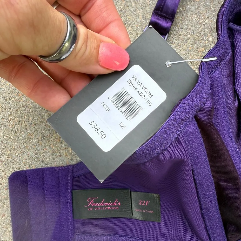 Frederick’s of Hollywood Purple Va Va Voom Satin Full Figure Push Up Bra 32F NWT - Image 3