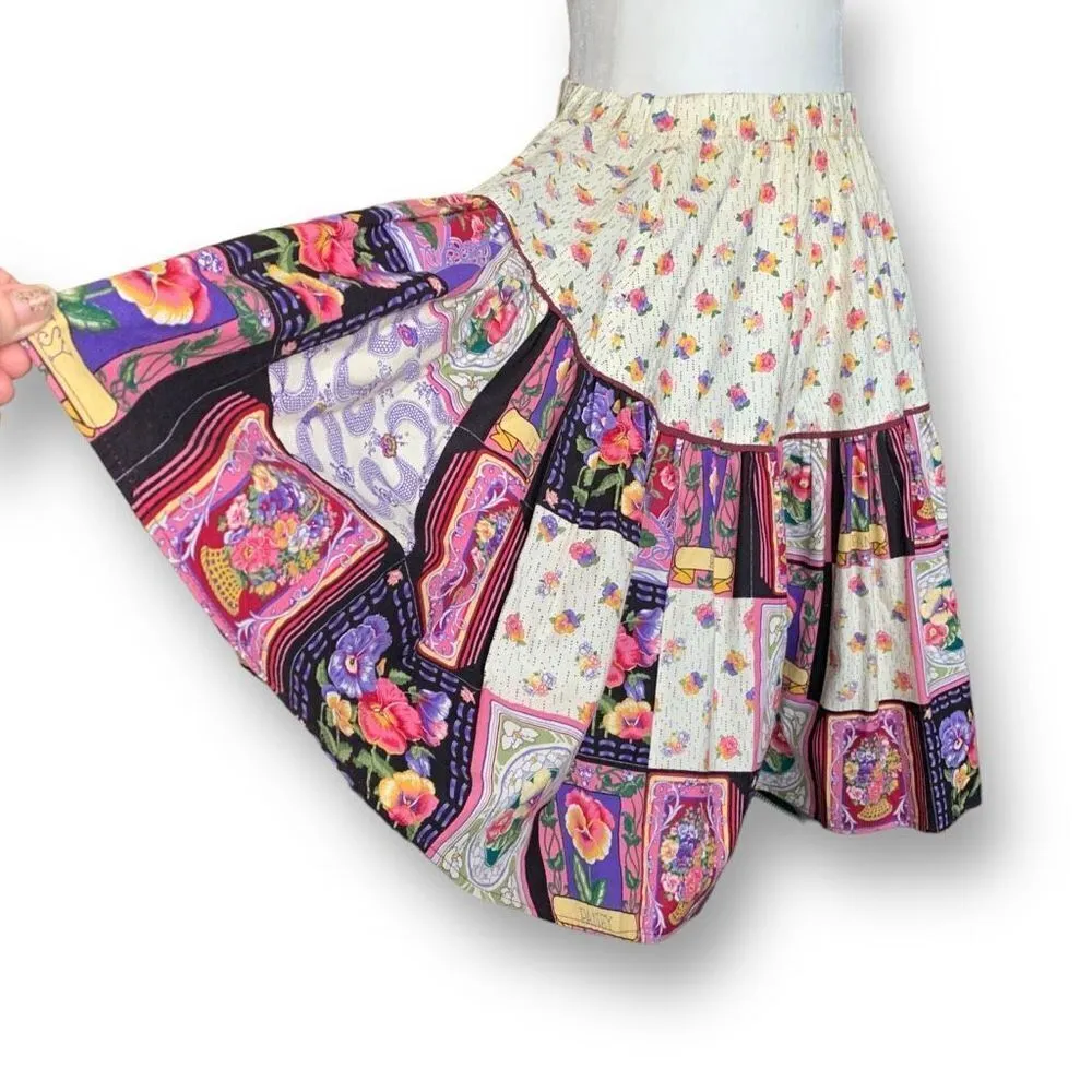 Vintage Handmade Square Dancing Skirt Set Purple Pansy Floral Printed Midi Purple Size XS - Image 6