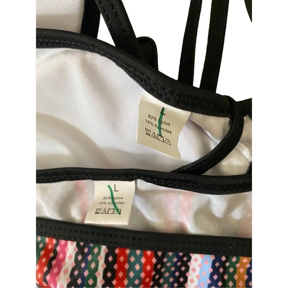 Nwot 2 Pc Padded String Bikini Set Swim Swimsuit Swimwear Stripes Boho Summer Bo Blue Size L - Image 10