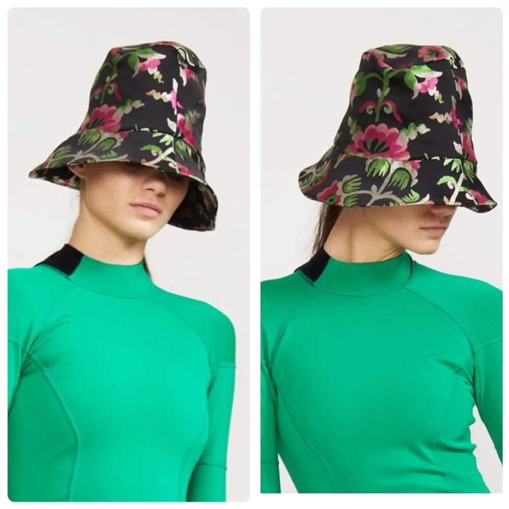 CYNTHIA ROWLEY Jacquard Bucket Hat Black Pastel Floral One Size - Image 6