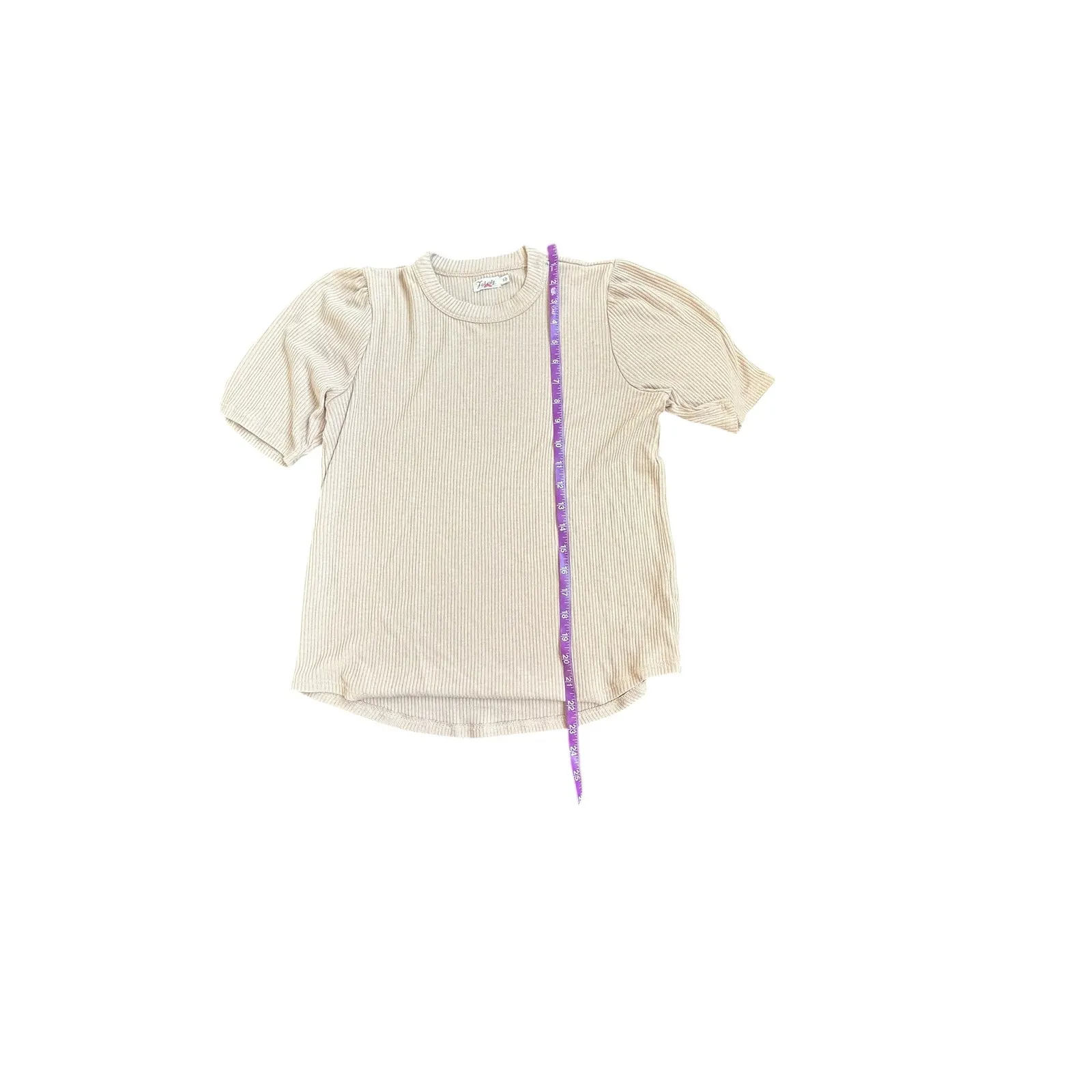 Faherty Layne Ribbed Puff Sleeve T Shirt Top Tan Size Small - Image 4