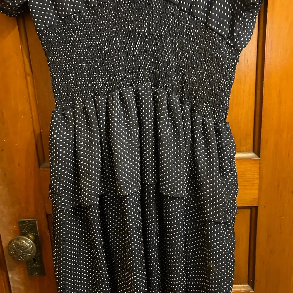 BloomChic Tiered Blue/White Polka Dot Dress, Peephole, Tie, shirred waist - Image 7