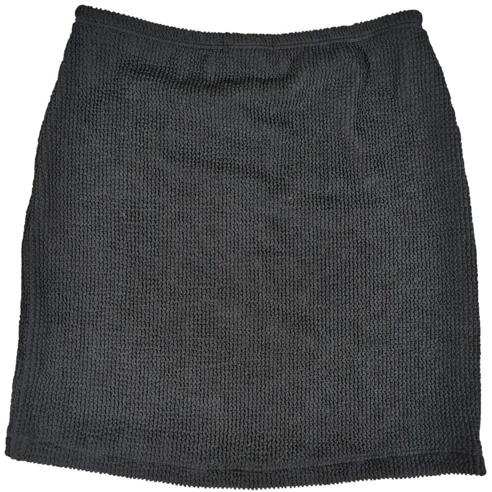 GOOD AMERICAN Black Ribbed Knit Mini Skirt Size‎ 00/0 Elastic Waist Textured - Image 2