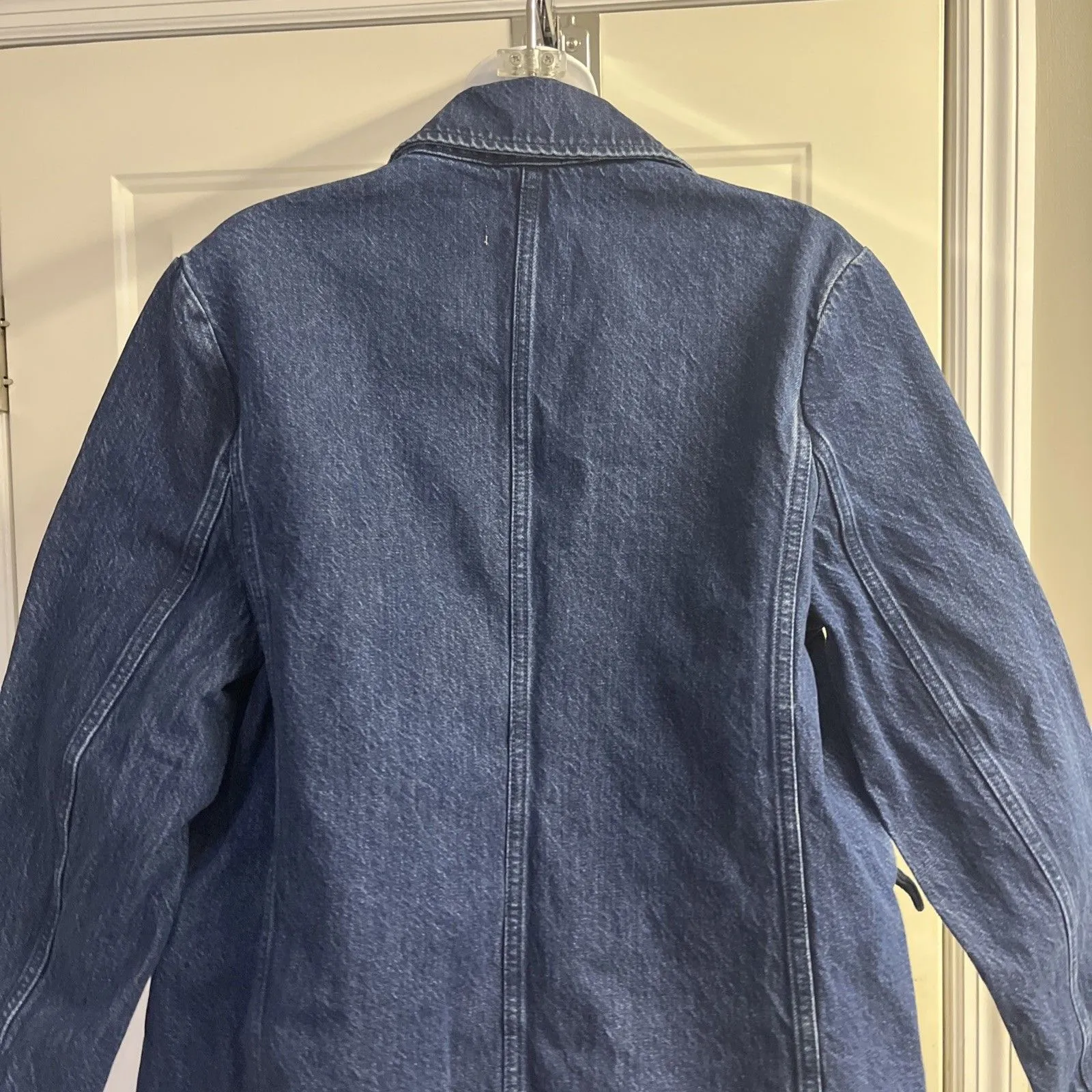 Abercrombie & Fitch Dark Wash Boxy Long Sleeve Jean Blazer Jacket Button Medium - Image 10