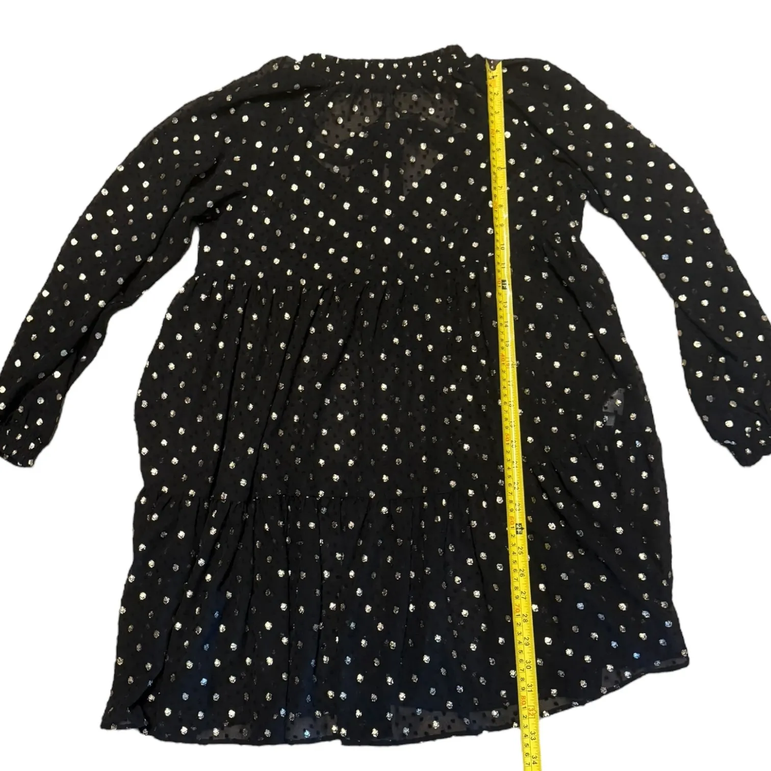 On 34th Black Sheer Baby Doll Dress With Gold Foil Dots Size Medium - Image 4