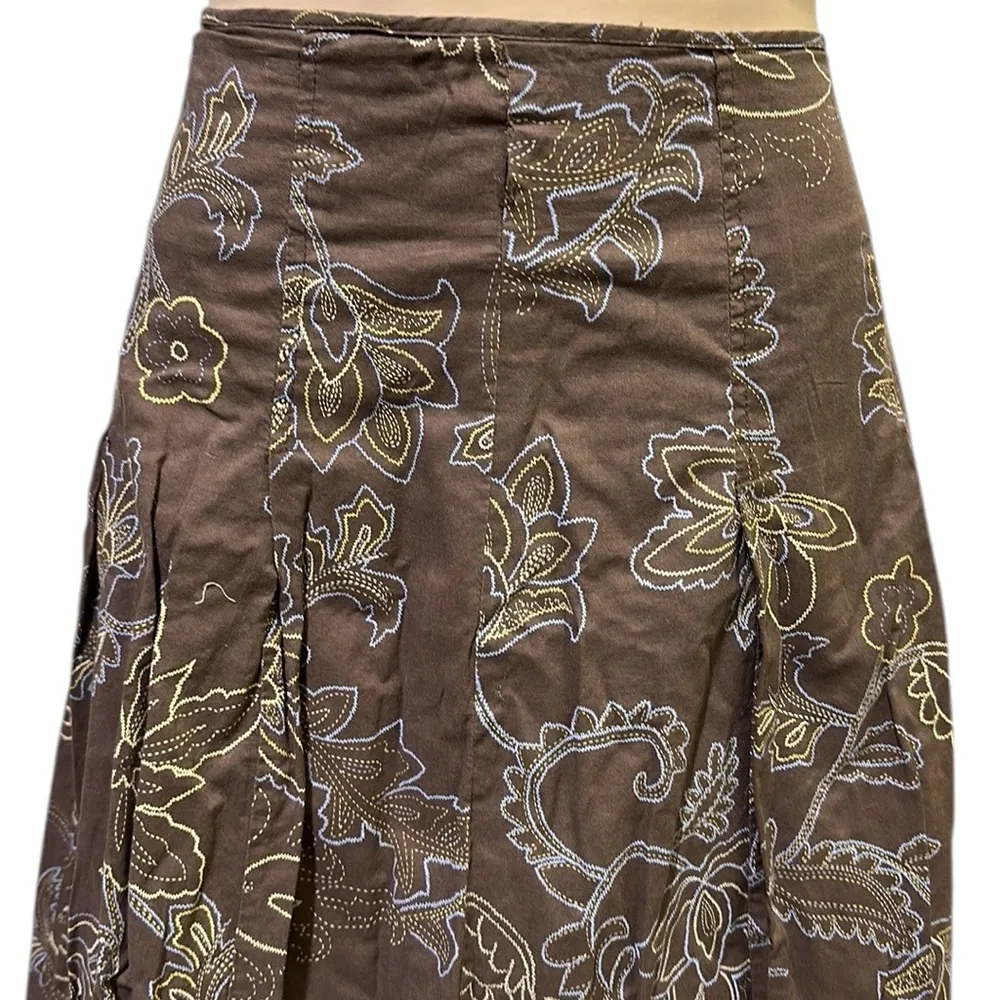 JKLA California Brown Cotton Floral Lined Zip Side Flowy Skirt Womens XL - Image 4