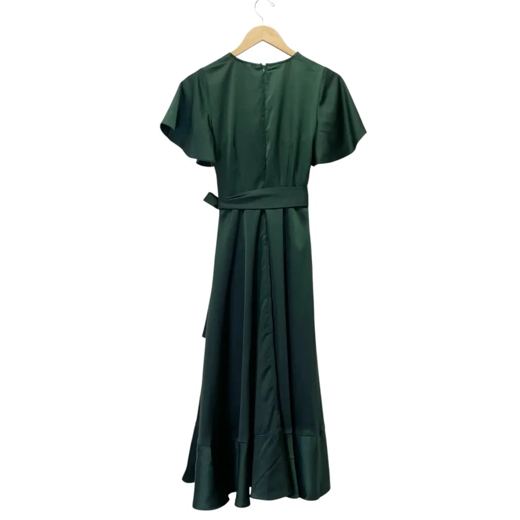 NWT Ivy City Co Maggie Dress Emerald Green Satin Wrap Flutter Sleeve Size XXS - Image 2