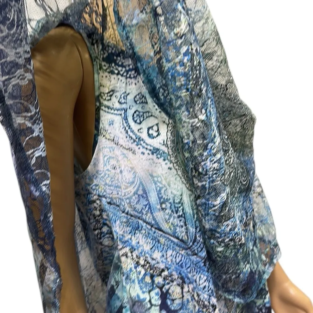 Live and Let Live Sleeveless Lace Overlay Cape Poncho Blouse Top Womens Medium Blue - Image 8