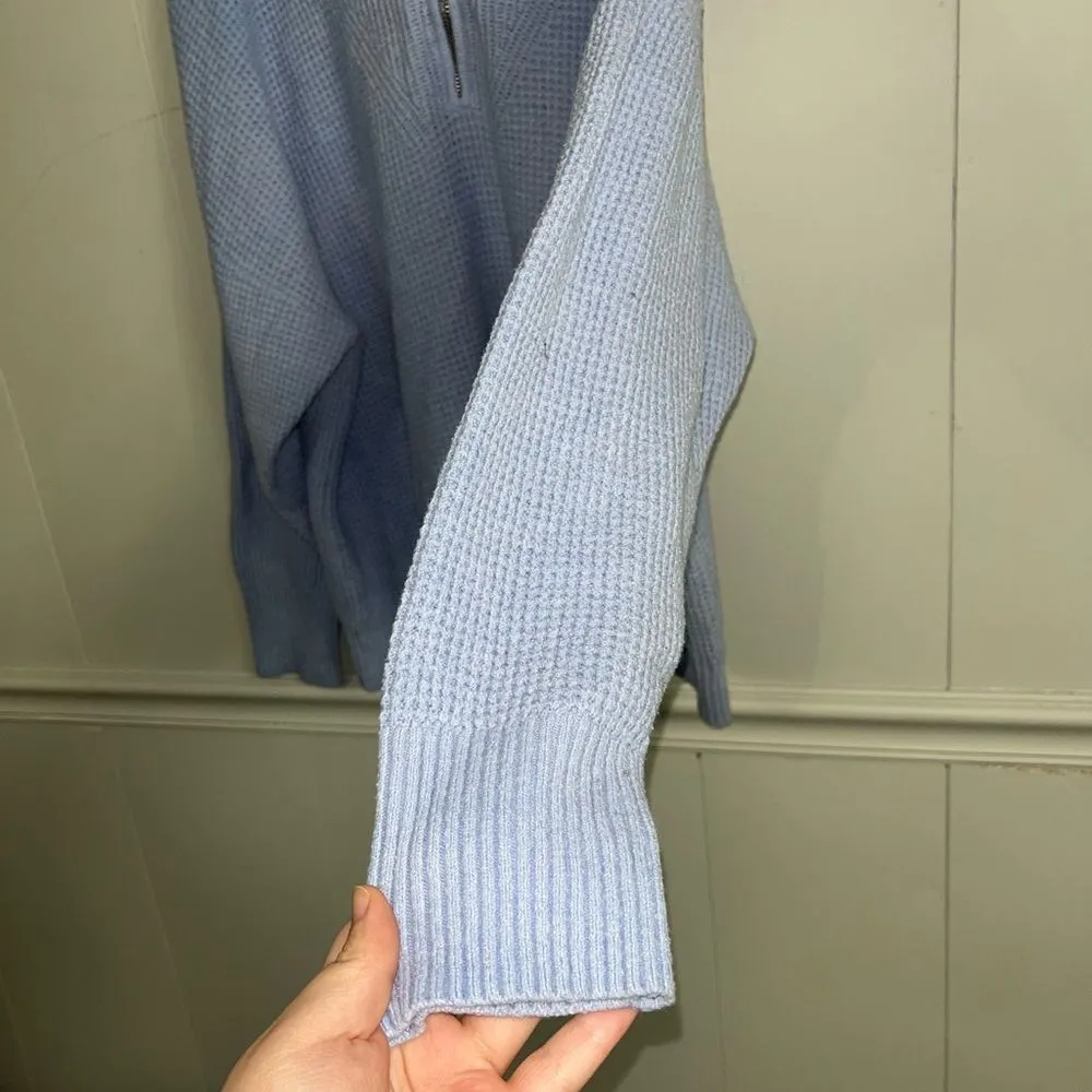 Aerie Turtle Neck 3/4 Zipper Ribbed Blue Oversized Sweater Size Medium - Image 4