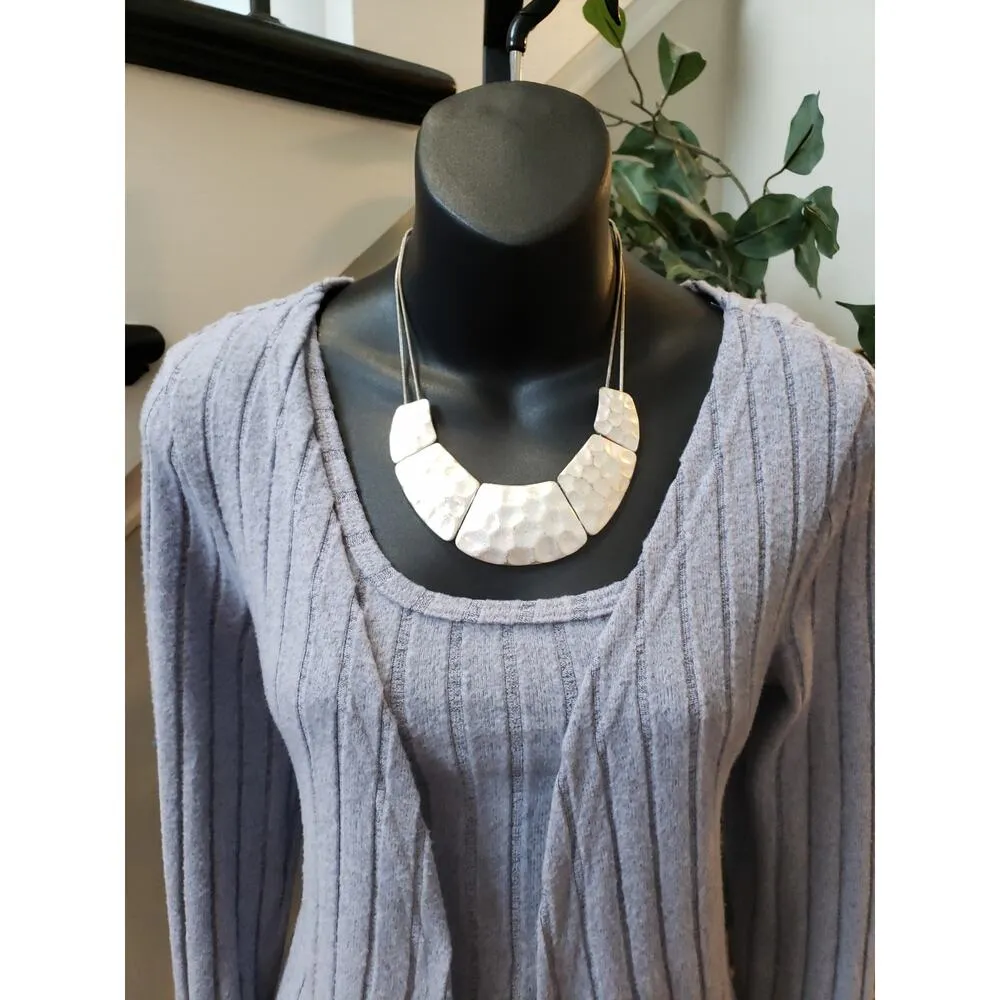 Womens 3 Piece Cardigan with Tank & Pants M Purple Ribbed Long Sleeve Open Front Blue Size M - Image 12