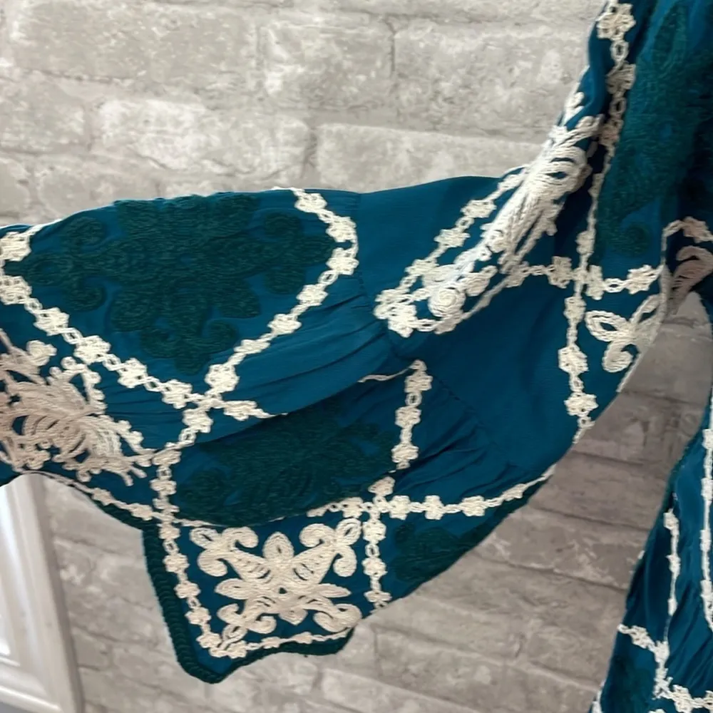 Anthropologie  Kindred Teal Embroidered Top - Image 5