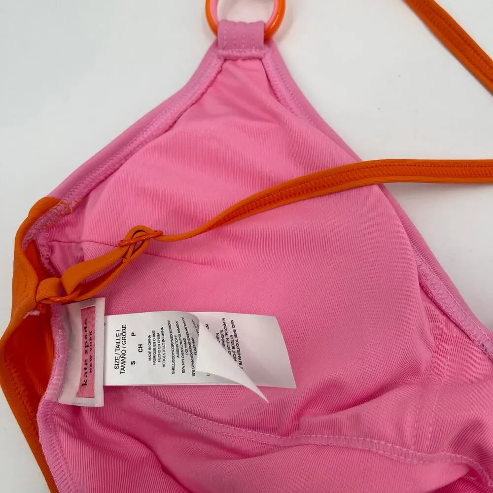 KATE SPADE Swimsuit SZ Small NEW Plunging V-Neck One Piece Orange Surf Pink NWOT - Image 11