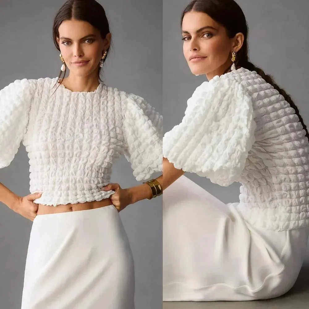 Anthropologie Eri + Ali Textured Puff-Sleeve Top Size Small NWOT $68 - Image 15