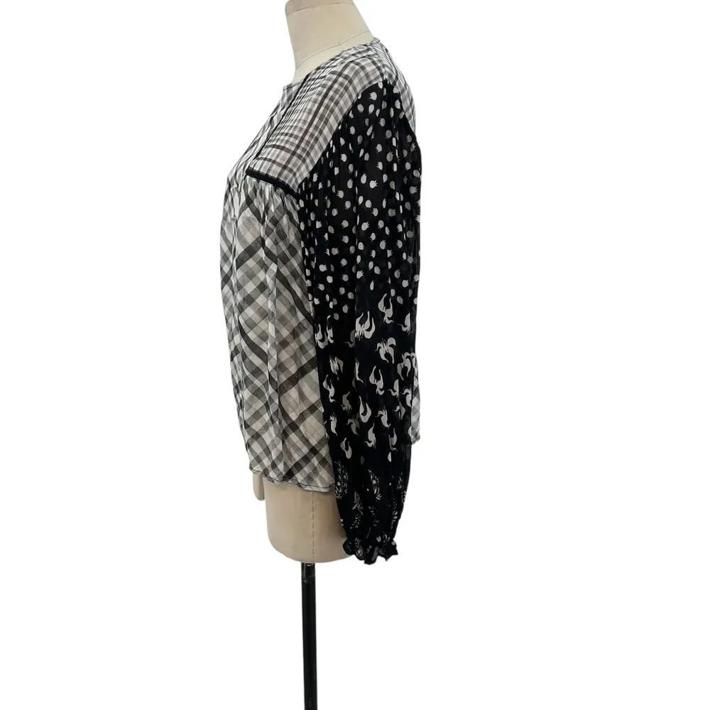 Anthropologie Bl-nk‎ London Miranda Peasant Blouse Plaid Gray Black Size Small - Image 5