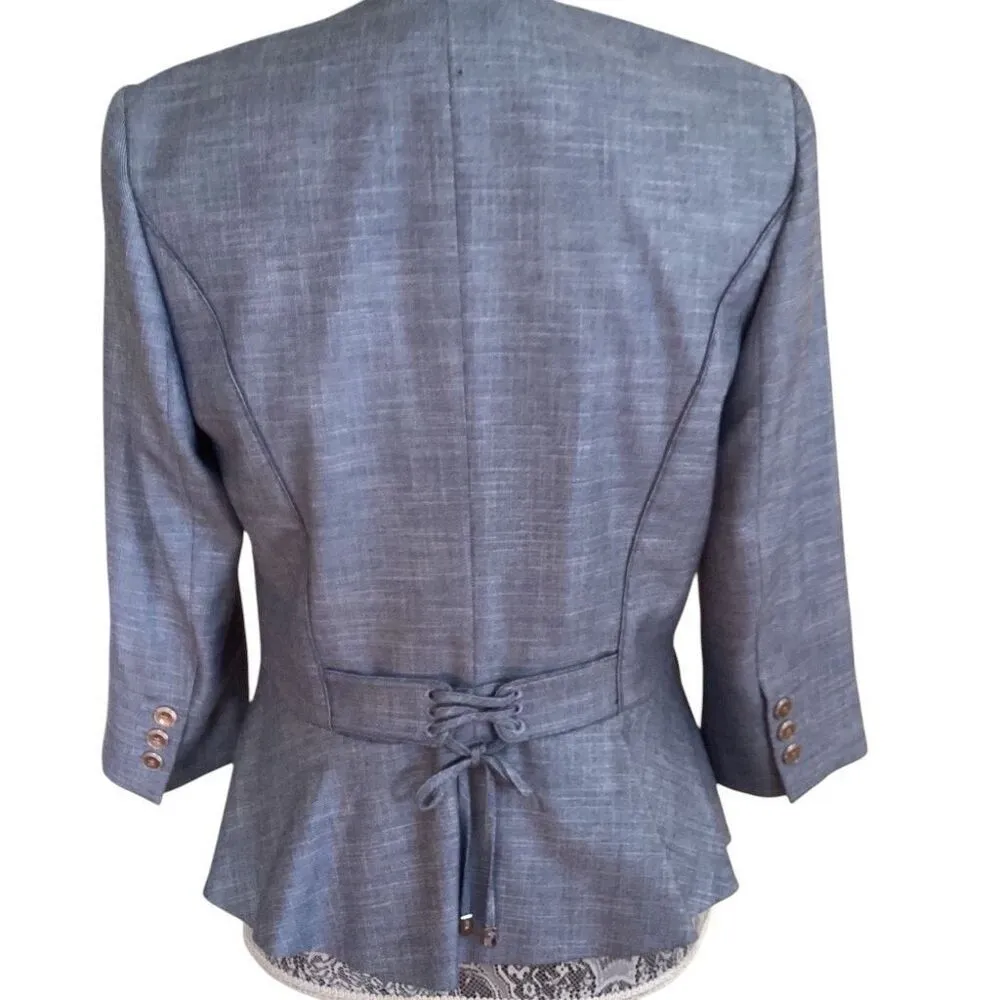 ✨White House Black Market Drape Ruffle Sz 4 Marled Blue Jacket Blazer✨ - Image 5
