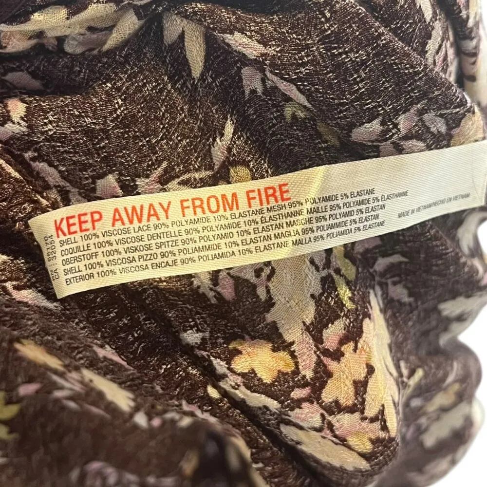 Free People Take It Away Floral Lace Bodysuit‎ Size S Chocolate Merlot Lace Trim - Image 6