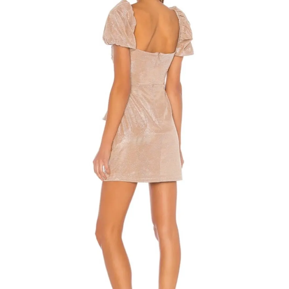 Tularosa Zina Tan Nude Metallic Silver Puff Sleeve Knit Mini Dress Size M NWT - Image 2