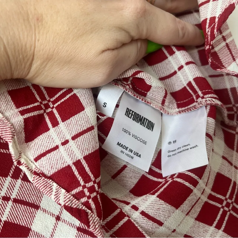Reformation Melany Highland Red White Plaid Button Front Top S - Image 6