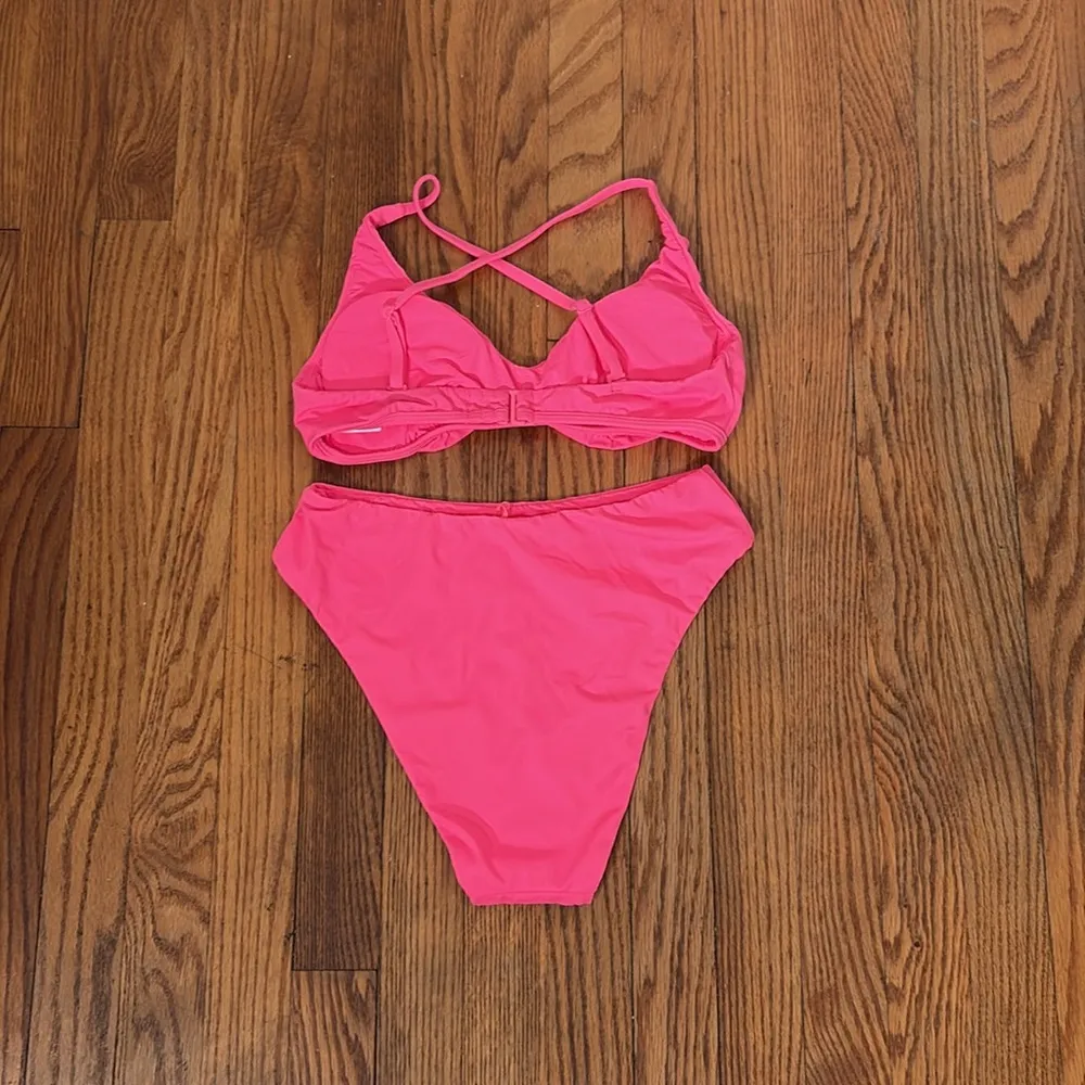 Andie Bikini Set Valencia Top 90s High Waisted Bottom Neon Pink size small NWOT - Image 4