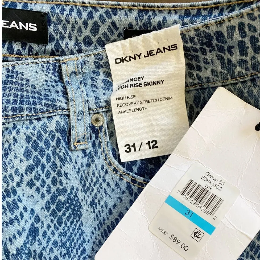 DKNY High Rise Skinny Delancey Snake Skin Printed‎ Jeans SZ 31/12 NWT WMN'S - Image 10