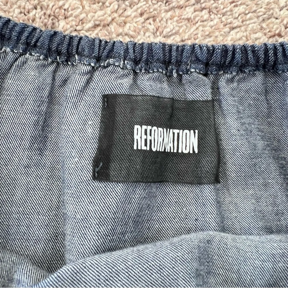 Reformation Scarlett Chambray Denim Off Shoulder Blouse - Image 8