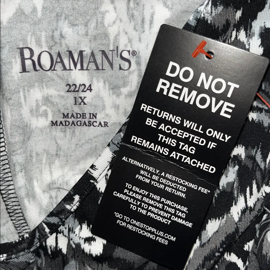 Roaman's NWT Size 22/24 1X Black & White Paisley Print Swing Hem Knit Top Blouse - Image 5