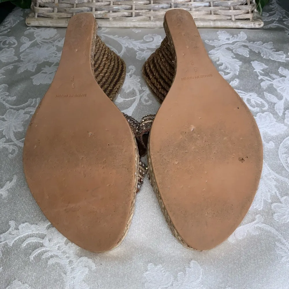 Rope 4” Wedge With Criss Cross Rhinestones Straps Almost New Size 9 - Image 11