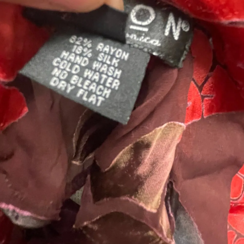 Citron Womens Size Small Silk Blend Sheer Floral Blouse Button Santa Monica Red - Image 5