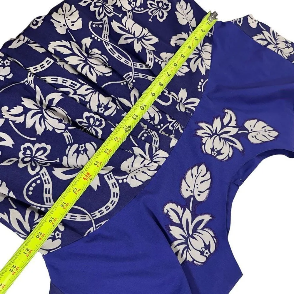 Vintage 100% Cotton Hawaiian Floral Print Midi Dress ￼Size Medium Blue - Image 9