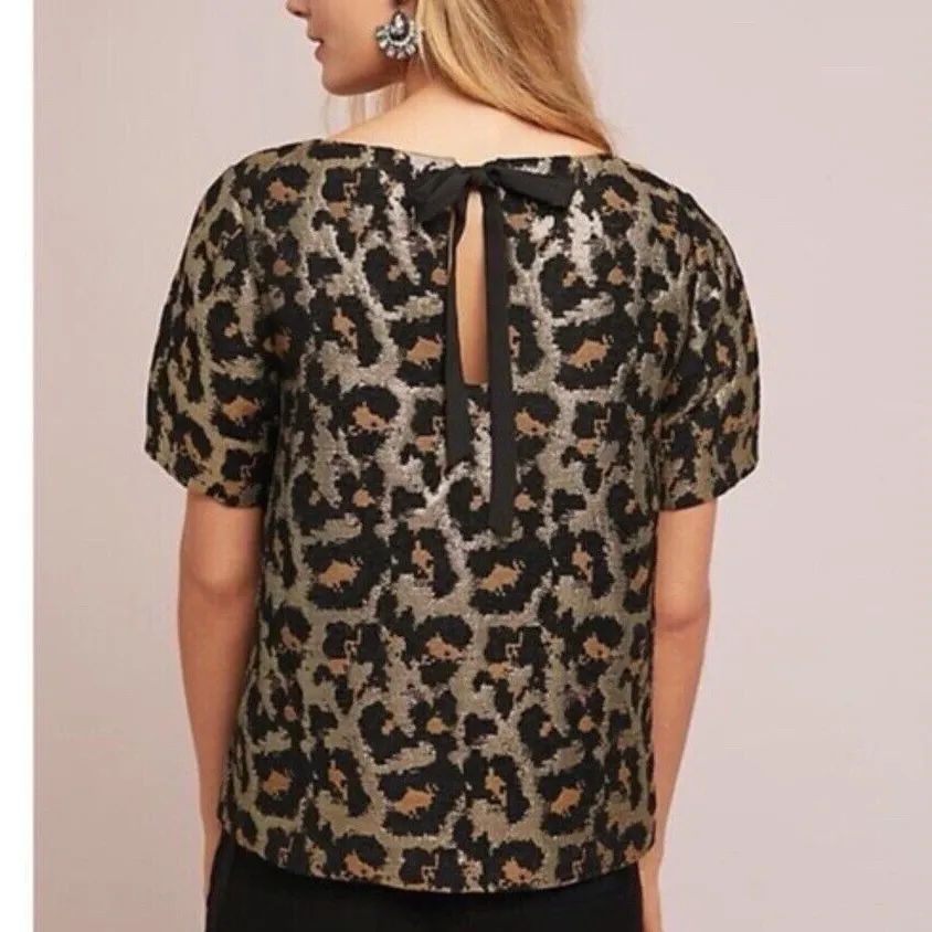Hutch Anthropologie Black and Gold Leopard Print Blouse‎ - Image 2