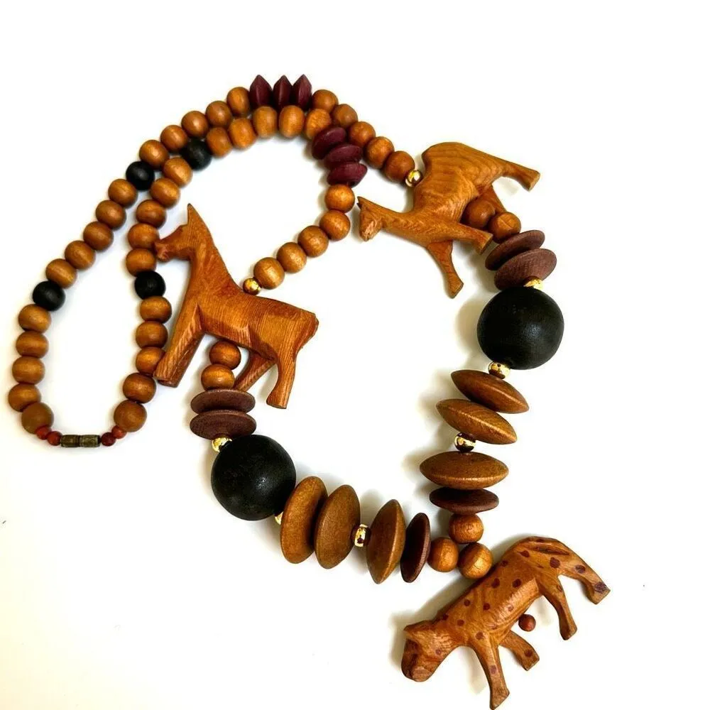 African wooden beaded animal beaded necklace Brown - Image 10