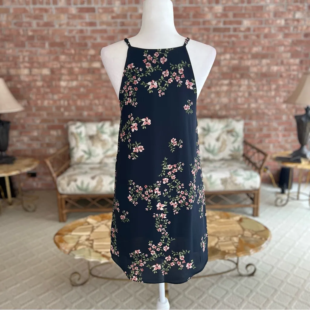 Olivaceous Dress Floral Shift Blue Chiffon Halter M Party Cocktail Garden Mini - Image 7