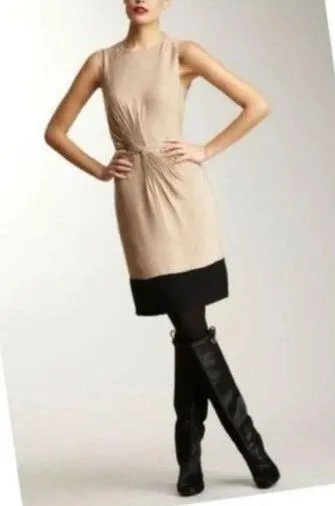 Diane Von Furstenberg Kayley Silk Cinched Accent Tan Black Sheath Dress Sz 0 - Image 2