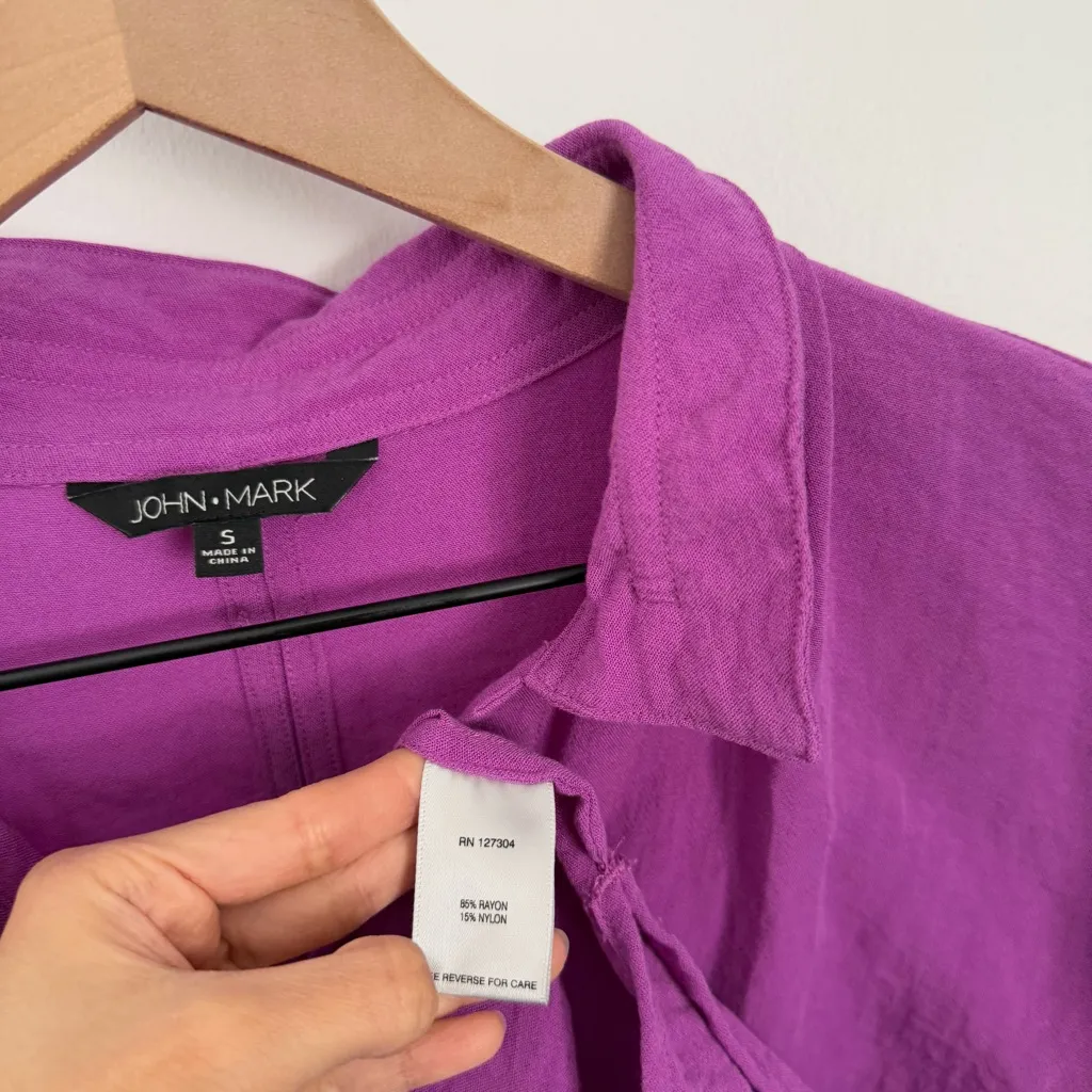 John Mark Small Purple Orchid Tunic Shirt Button Up Relaxed Coastal Lagenlook - Image 3