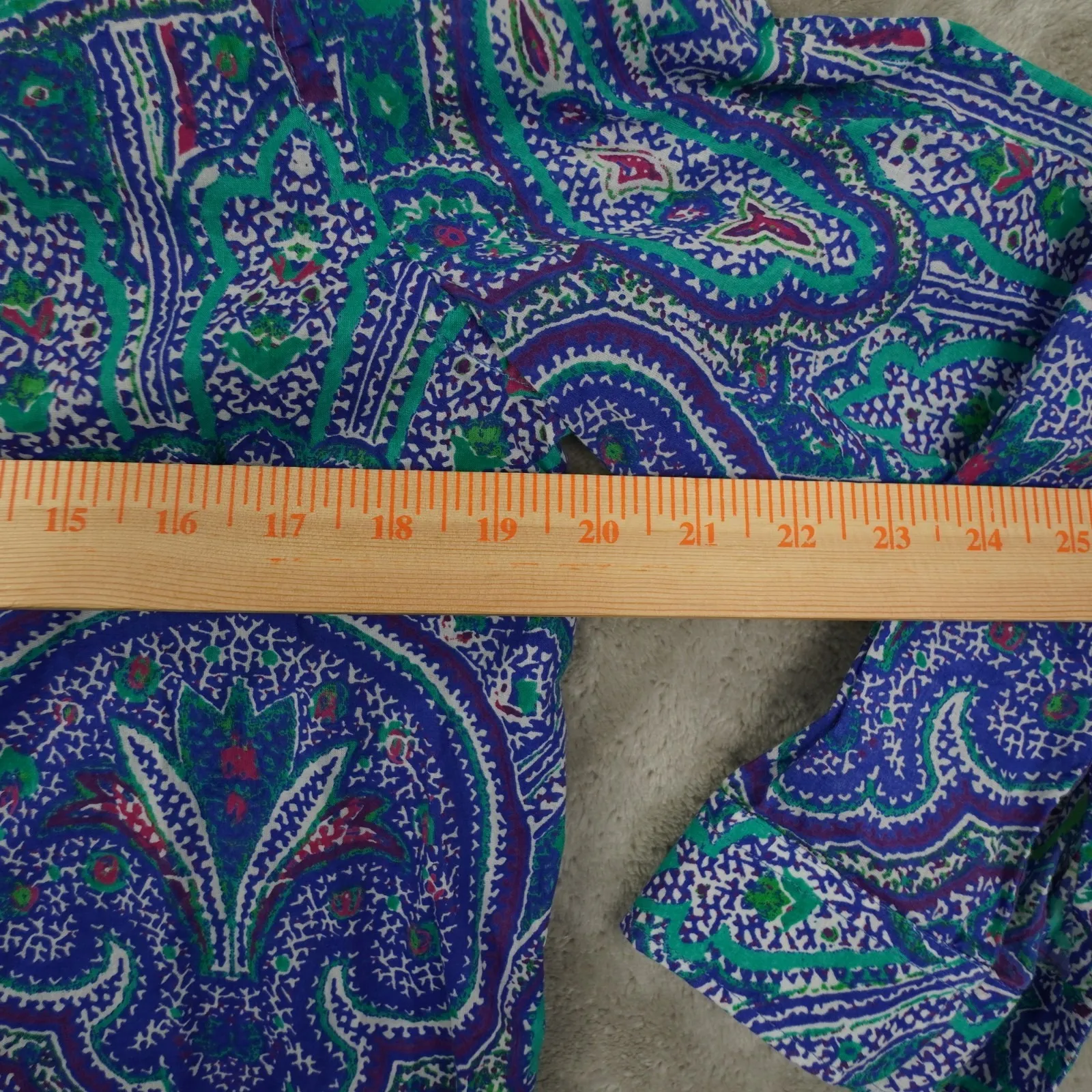 Lauren Ralph Lauren Button Up Shirt Womens Large Blue Paisley Long Sleeve Preppy - Image 5