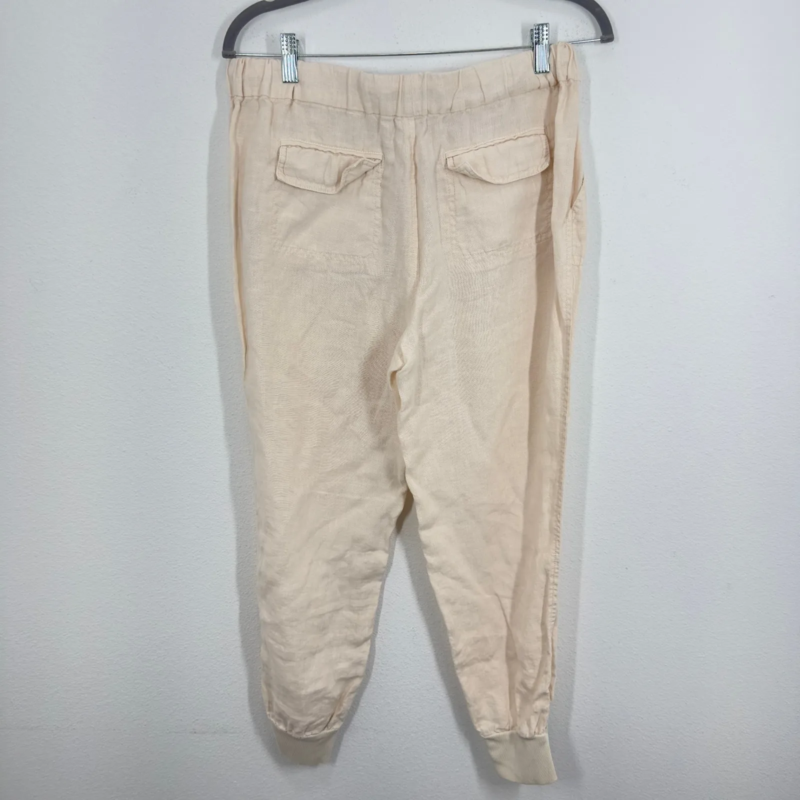 Joie Linen Blend Jogger Pants Womens Medium Beige Drawstring Elastic Waist‎ - Image 3