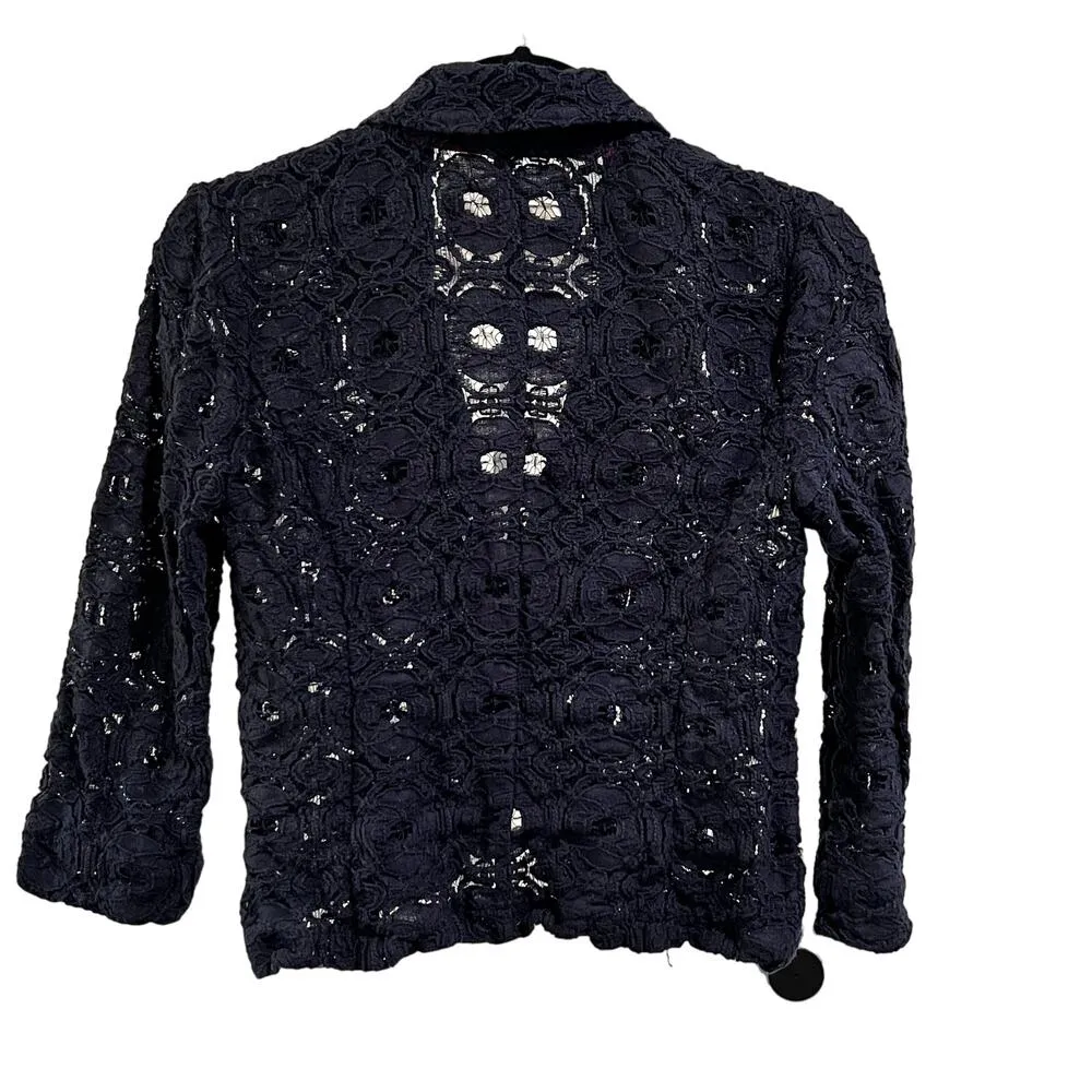 Tabitha Anthropologie Navy Lace Blazer 3/4 Sleeve Women Size 6 Cottage Romantic - Image 2