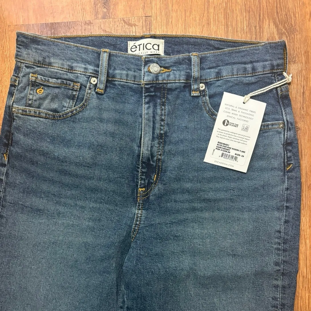 NWT Etica Anya High Waist Modern Flare Leg Crop Jeans In Northport Size 29 Blue - Image 4